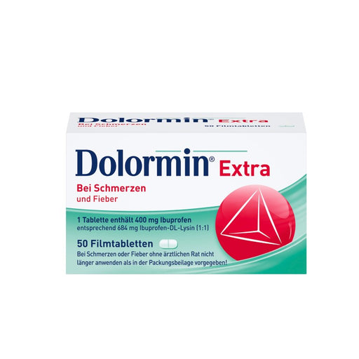 Dolormin extra film-coated tablets for pain and fever, 50 tablets