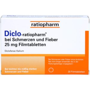 Diclo-ratiopharm for pain and fever 25 mg film-coated tablets, 20 tablets